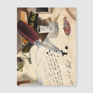 Carte Magnétique Élégant stylo à plume en plume rouge vintage et en
