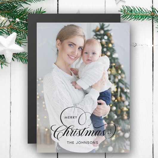 Carte Magnétique Élégante calligraphie de Noël Joyeux 1-Photo