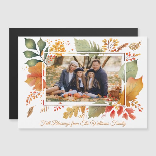 Carte Magnétique Elégante famille Thanksgiving Photo Fall Leaf Magn (Devant / Derrière)