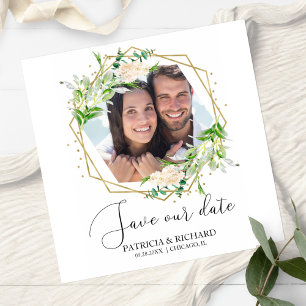 Carte Magnétique Élégante Photo de Mariage avec Verdure Enregistrer