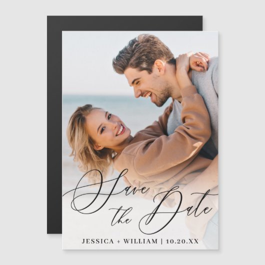 Carte Magnétique Élégante photo de mariage Enregistrer la date Cart (Devant / Derrière)