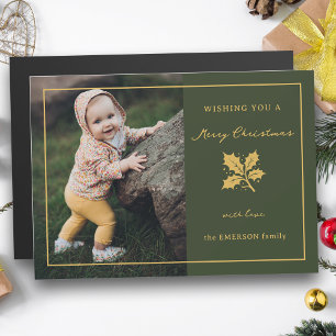 Carte Magnétique Élégante photo minimaliste verte/or