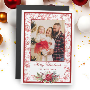 Carte Magnétique Élégante toile rouge avec photo de florale d'hiver