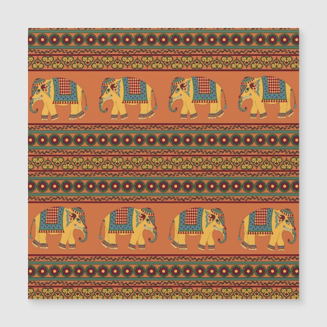 Carte Magnétique Eléphants Indiens, Orange Traditionnel Sans Seamle (Devant)