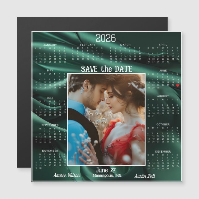 Carte Magnétique Emerald Luxury Satin Save the Date Engaged Couple (Devant / Derrière)