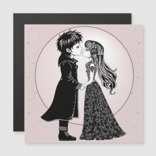Carte Magnétique Enfants gothiques emo mignons s'embrassent pour la