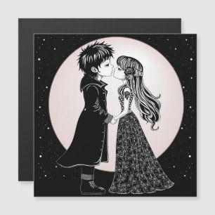 Carte Magnétique Enfants gothiques emo mignons s'embrassent pour la