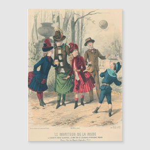Carte Magnétique Enfants victoriens antiques jouant au ballon Hiver