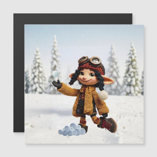 Carte Magnétique Enjoying A Snow Day Magnetic Card (Devant / Derrière)