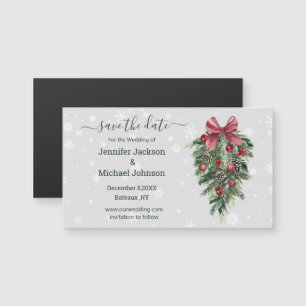 Carte Magnétique enregistrer la date aimant rouge Noël vintage vert