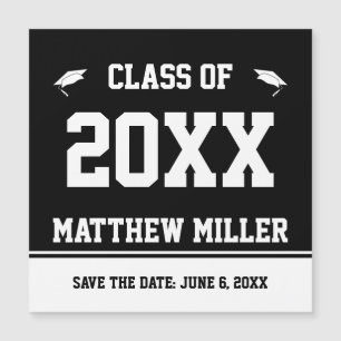 Carte Magnétique Enregistrer la date Black White Grad's Name Gradua