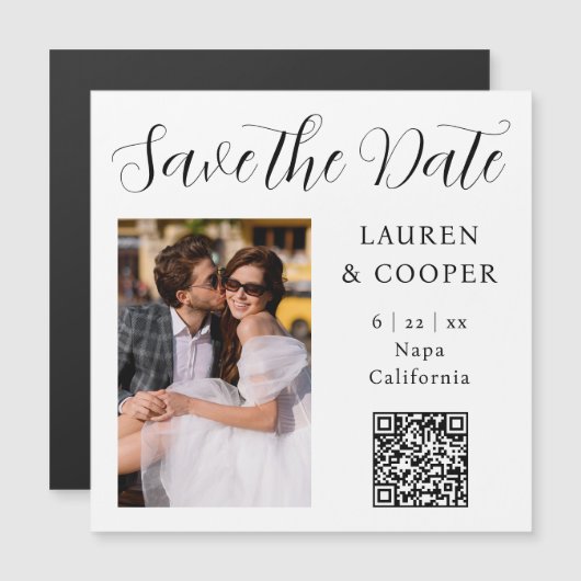 Carte Magnétique Enregistrer La Date Blanc Noir Design Script Moder (Devant / Derrière)