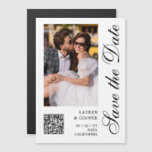 Carte Magnétique Enregistrer La Date Blanc Noir Design Script Moder (Devant / Derrière)