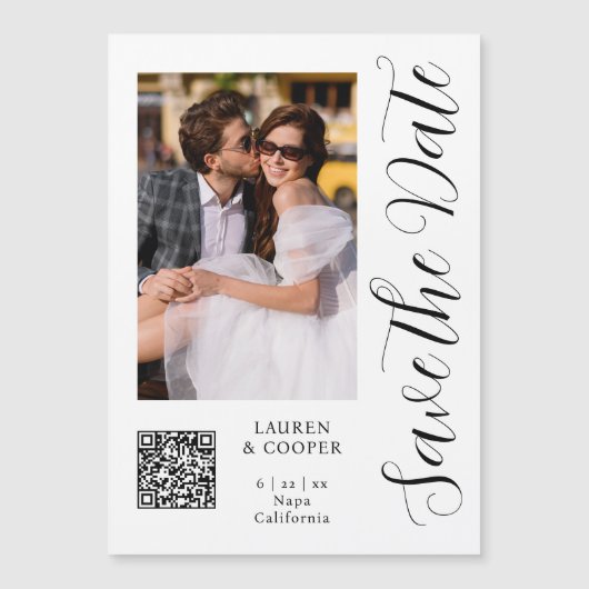 Carte Magnétique Enregistrer La Date Blanc Noir Design Script Moder (Devant)