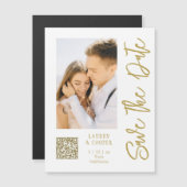 Carte Magnétique Enregistrer La Date Blanc Or Style Mariage Moderne (Devant / Derrière)