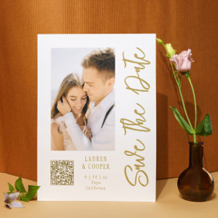 Carte Magnétique Enregistrer La Date Blanc Or Style Mariage Moderne