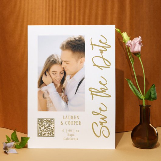 Carte Magnétique Enregistrer La Date Blanc Or Style Mariage Moderne