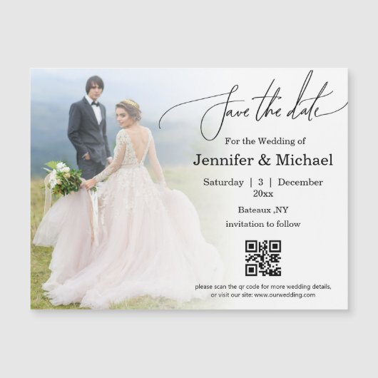 Carte Magnétique enregistrer la date code qr simple mariage photo a (Devant)