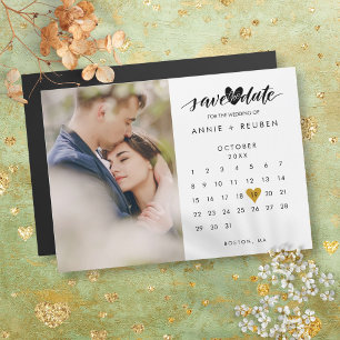 Carte Magnétique Enregistrer la date Gold Heart Calendar Photo magn