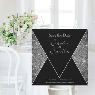 Carte Magnétique Épargne Mariage Glam Argent & Noir Date Magnétique