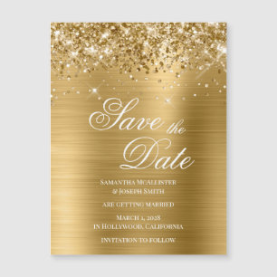 Carte Magnétique Épinglez Date de Mariage en Feuille d'Or Pailletée