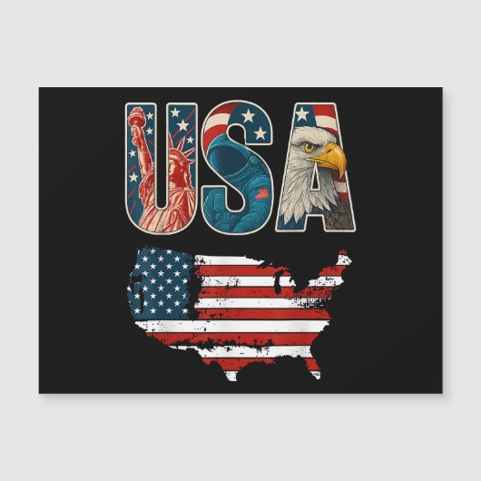 Carte Magnétique Etats-Unis Patriotique 4 juillet Amérique Drapeau (Devant)