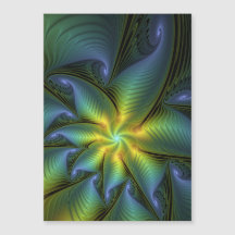 Étoile abstraite, art fractal doré vert bleu brill