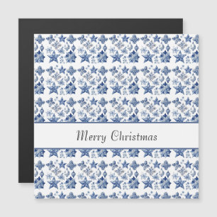 Carte Magnétique Étoiles de Noël florales personnalisées Delft bleu