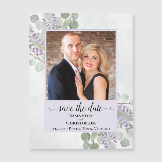 Carte Magnétique Eucalyptus Purple Mariage Enregistrer la date Magn (Devant)