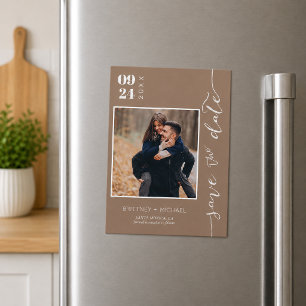 Carte Magnétique Faire part de date de photo beige neutre