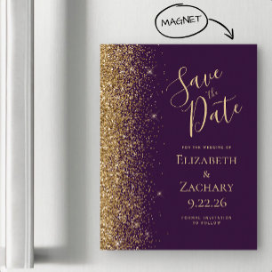 Carte Magnétique Faire part magnétique à paillettes en or violet