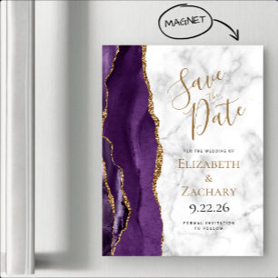 Carte Magnétique Faire part magnétique avec marbre agate or violet