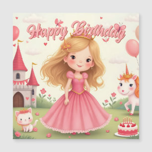 Carte Magnétique Fairy Princess Anniversaire dans un rêve rose