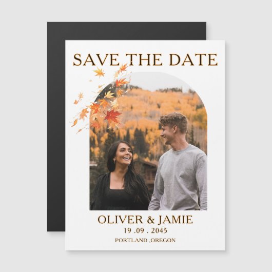 Carte Magnétique Fall Autumn Save the Date Wedding Magnetic Card (Devant / Derrière)