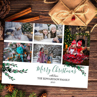 Carte Magnétique Family photo collage Merry Christmas magnetic card