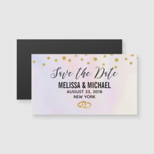 Carte Magnétique Faux Gold Confetti sur Purple Watercolor Mariage