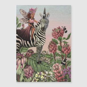 Carte Magnétique Fée rose mignonne sur Zebra Unicorn Floral Art