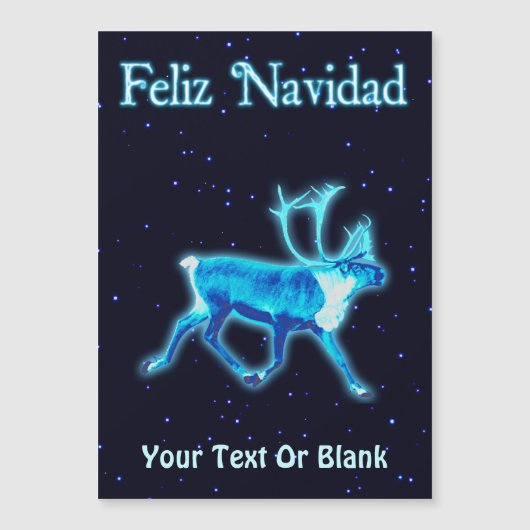 Carte Magnétique Feliz Navidad - Caribou bleu (Reindeer) (Devant)