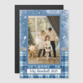 Carte Magnétique Feliz Navidad Elegante Azul Tarjeta de Iman (Devant / Derrière)