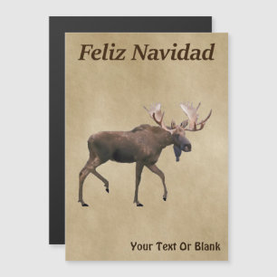 Carte Magnétique Feliz Navidad - Moose Sur Ancien Papier