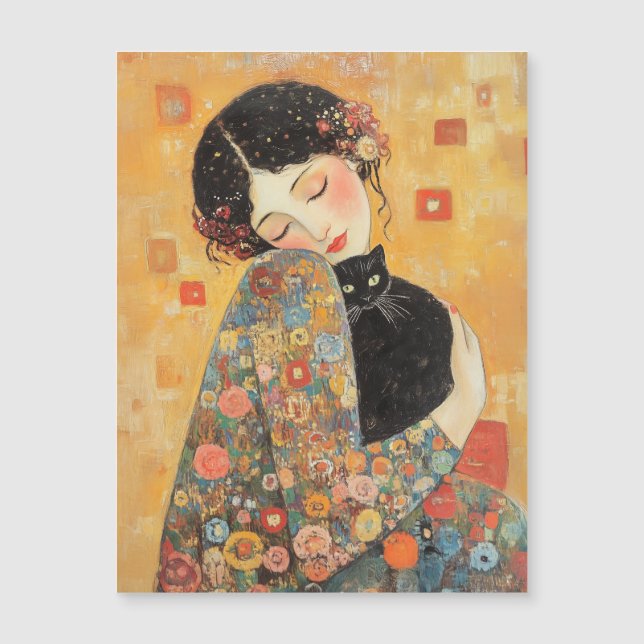 Carte Magnétique Femme et chat inspirés par Klimt (Devant)