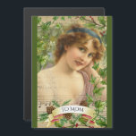 Carte Magnétique Femme victorienne en détresse dans le jardin magné<br><div class="desc">Ce design est un mélange de style victorien et de fantaisie avec une femme dans le jardin entourée de plantes. C'est vraiment un collage parce qu'il y a des partitions et des vers. Mettez n'importe quel message sur la bannière.</div>