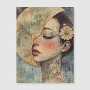 Carte Magnétique Femme Vintage Boho et demi-lune