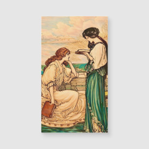 Carte Magnétique Femmes Art Nouveau lisant au bord de la mer 