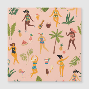 Carte Magnétique Femmes en maillot de bain : Danse Vintage tropical