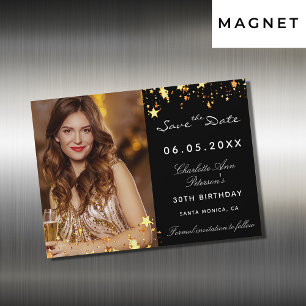Carte Magnétique Fête d'anniversaire en or noir enregistrer l'aiman