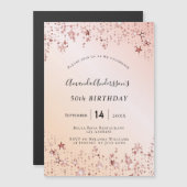 Carte Magnétique Fête d'anniversaire rose or rousse rose étoiles mo (Devant / Derrière)