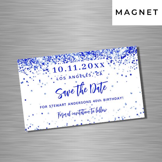 Carte Magnétique Fête de confetti bleu royal enregistrer la date ai