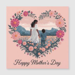 Carte Magnétique Fête des Mères au coeur Design : Maman et Enfant