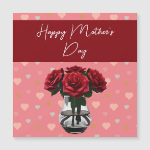 Carte Magnétique Fête des Mères Bouquet rose floral élégant rouge